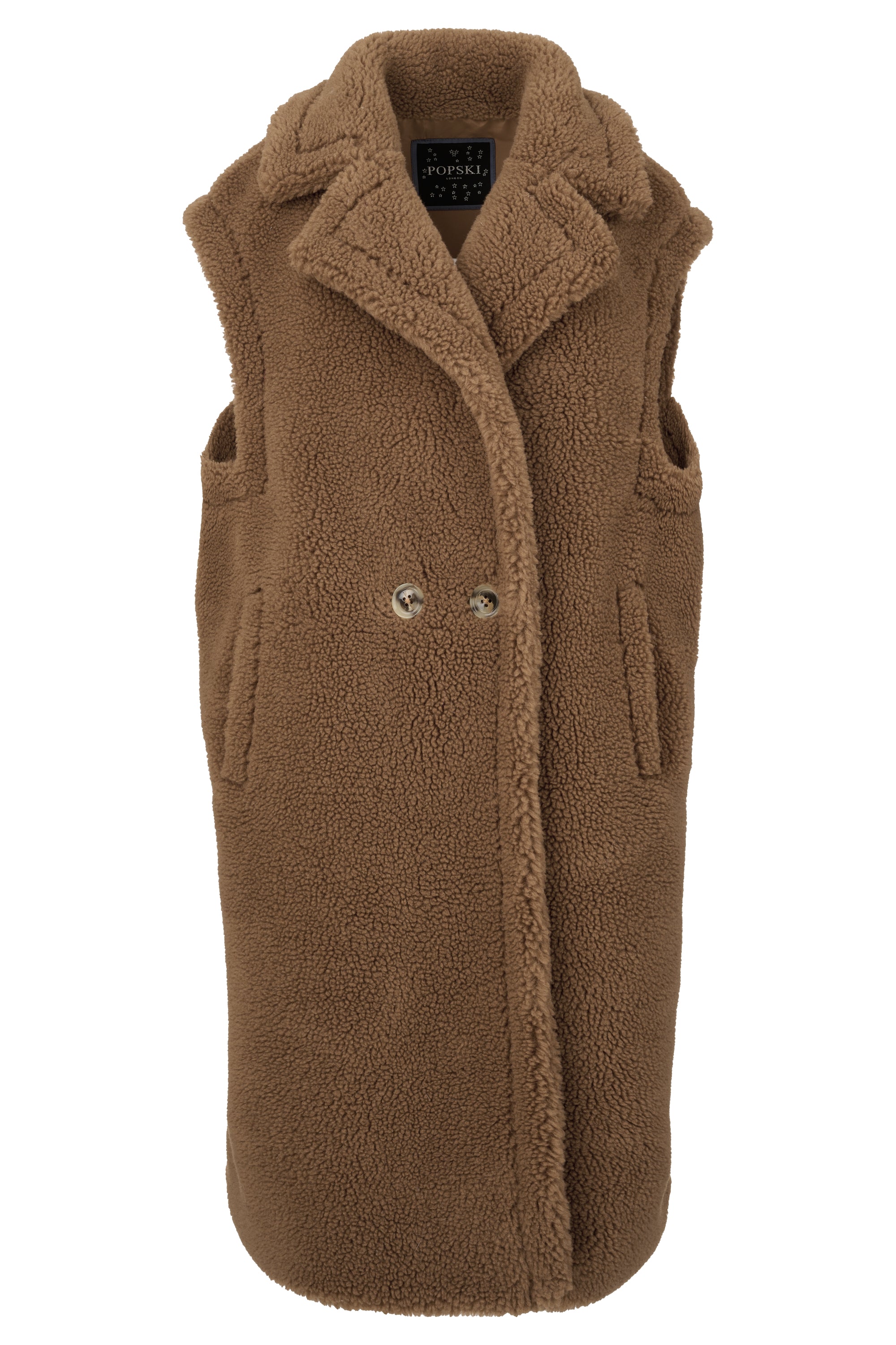 Gilet trapuntato e smanicato con scollo a V e orlo più lungo sul retro Gilet trapuntato e smanicato con scollo a V e orlo più lungo sul retro