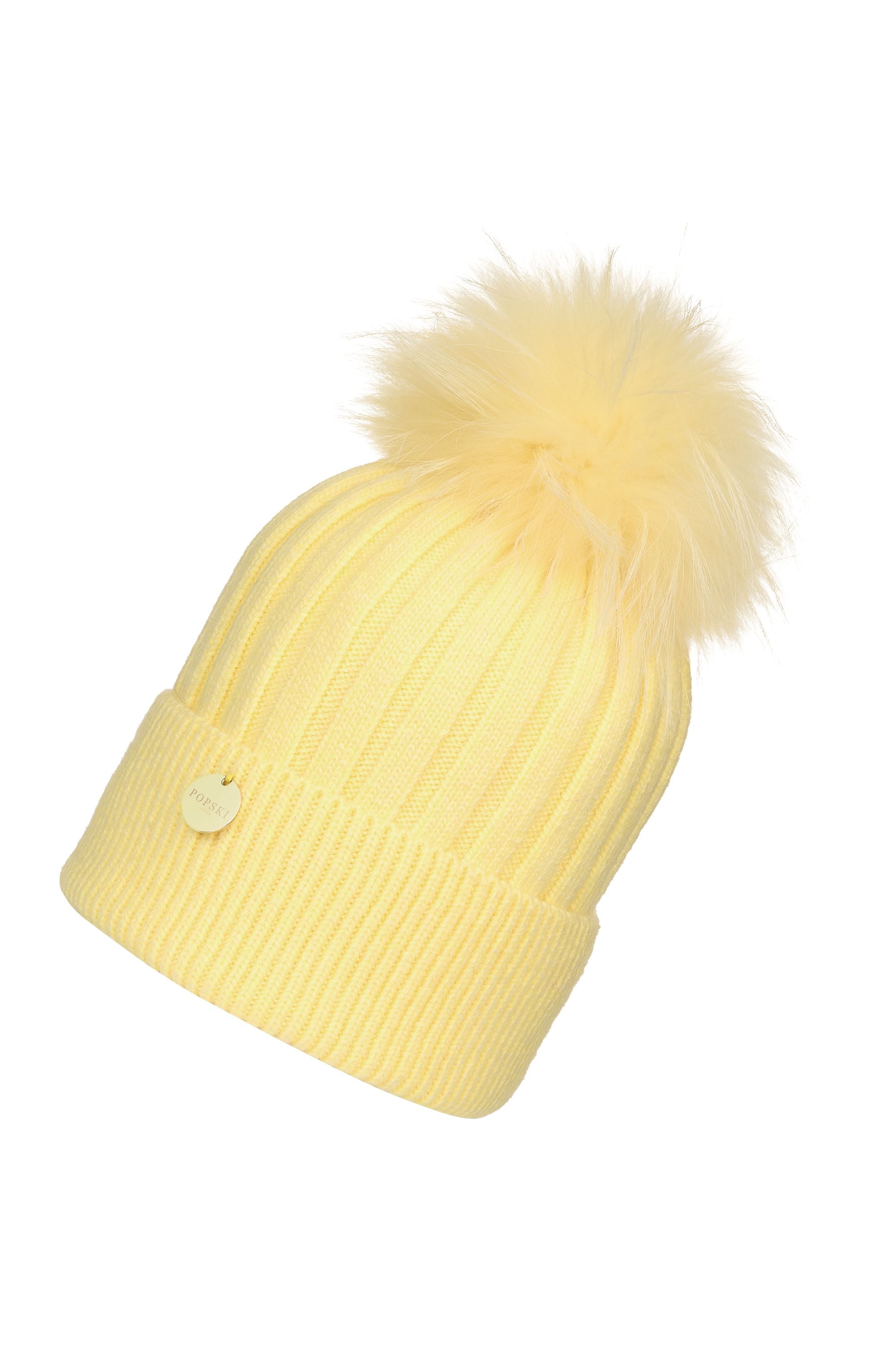 Adults Lemon Angora Beanie Hat with matching Pom – Popski London
