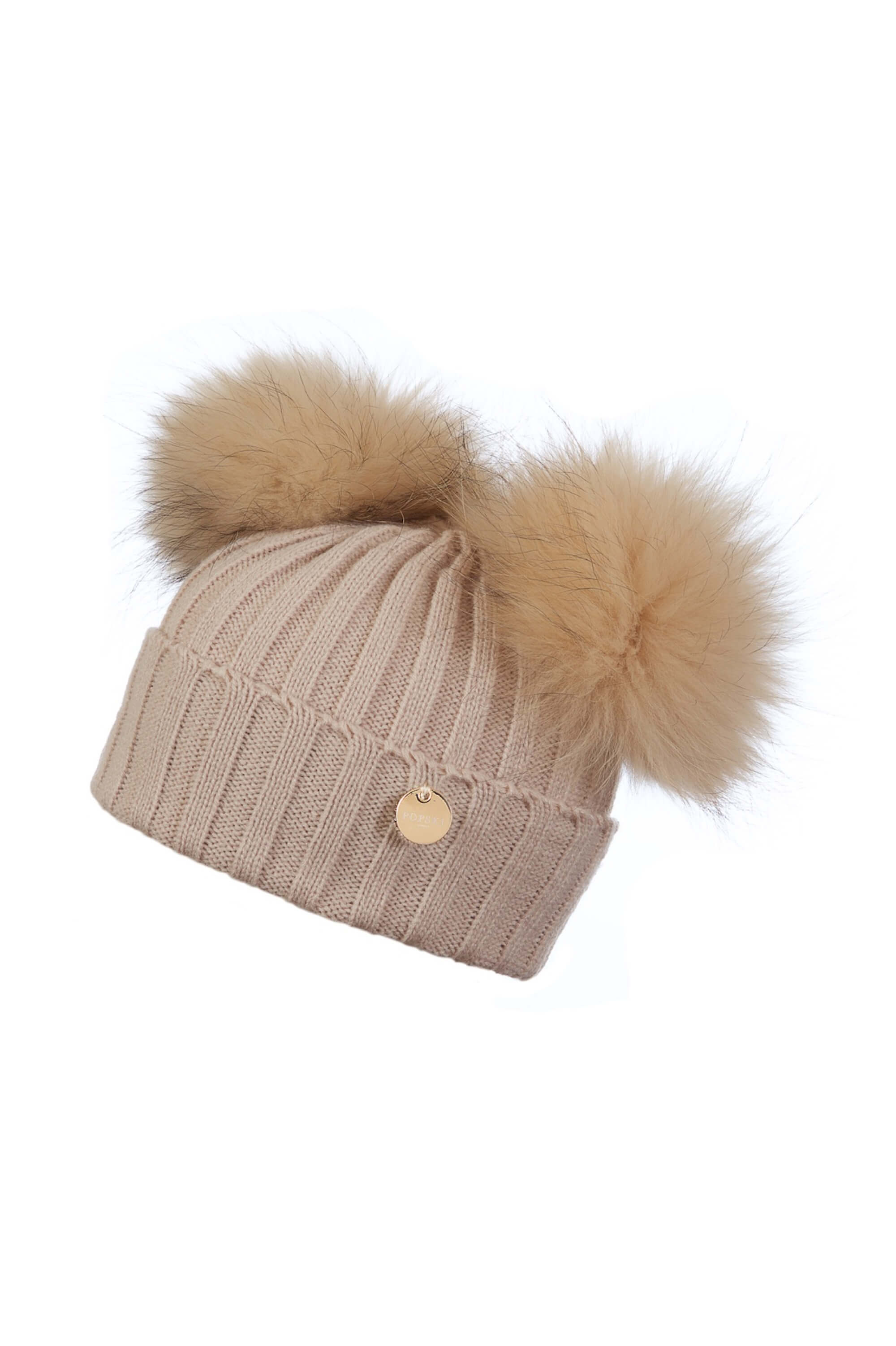Mini Double Beige Pom Pom Hat – Popski London